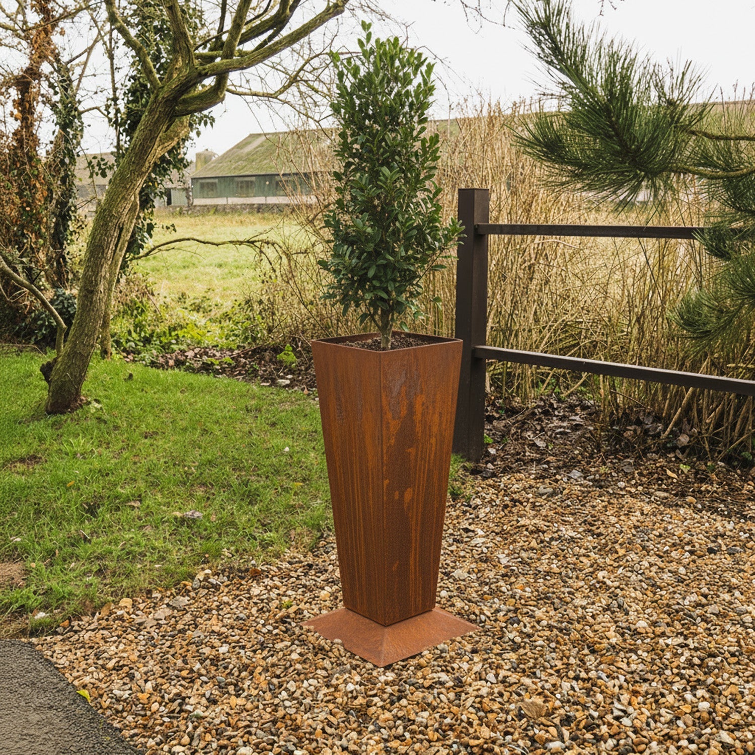Rustic Steel Tapered Pedestal Garden Planter