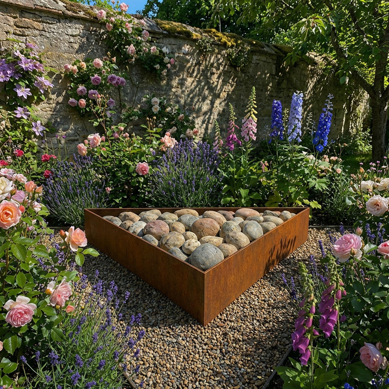 Triangle Rustic Steel Planter - 600mm Width x 200mm Height