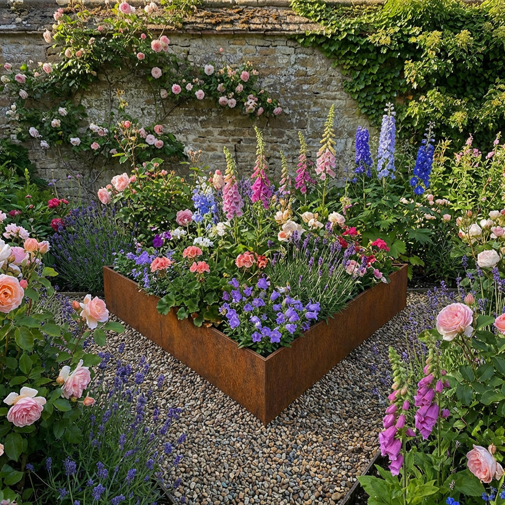 Triangle Rustic Steel Planter - 600mm Width x 200mm Height