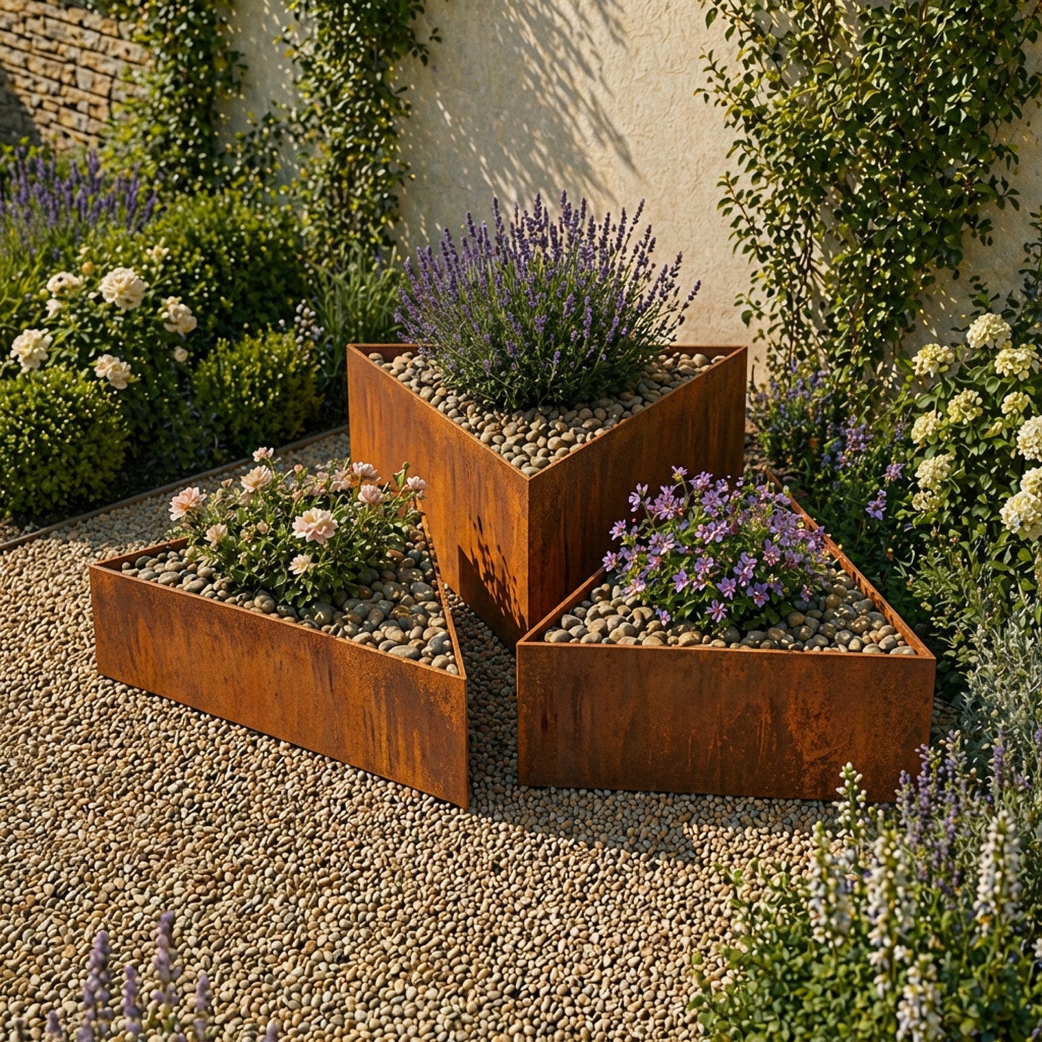 Triangle Rustic Steel Planter - 400mm Width x 400mm Height