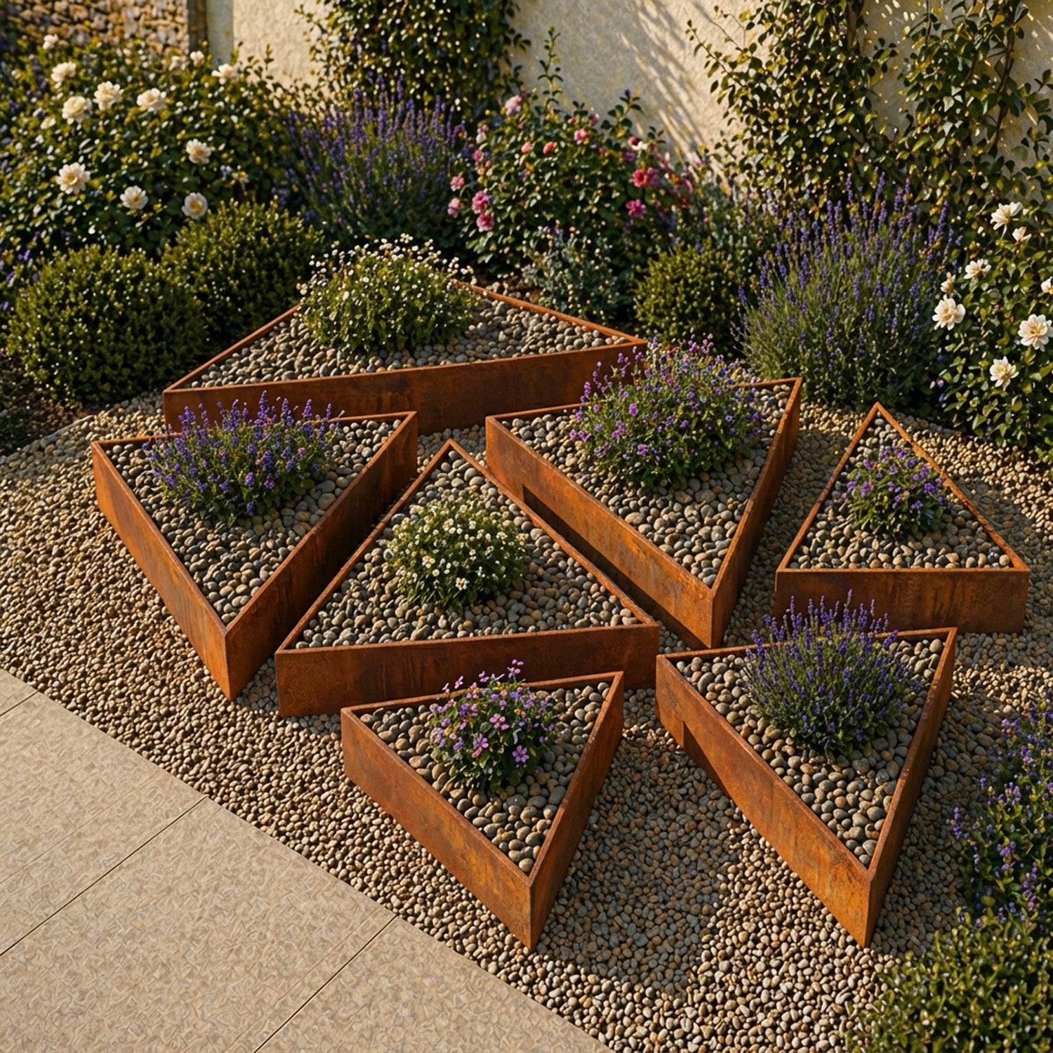 Triangle Rustic Steel Planter - 600mm Width x 200mm Height
