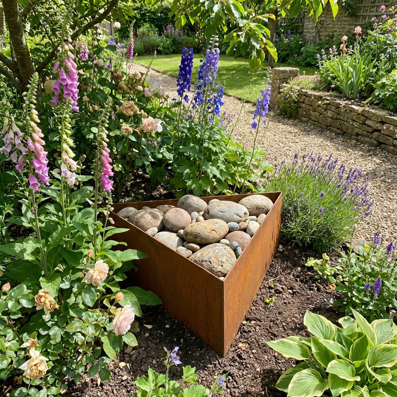 Triangle Rustic Steel Planter - 600mm Width x 300mm Height