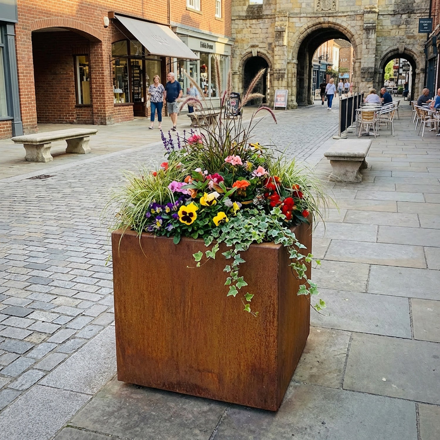 Commercial Grade Rustic Steel Planter Troughs - 575mm x 575mm Top x 500mm Height