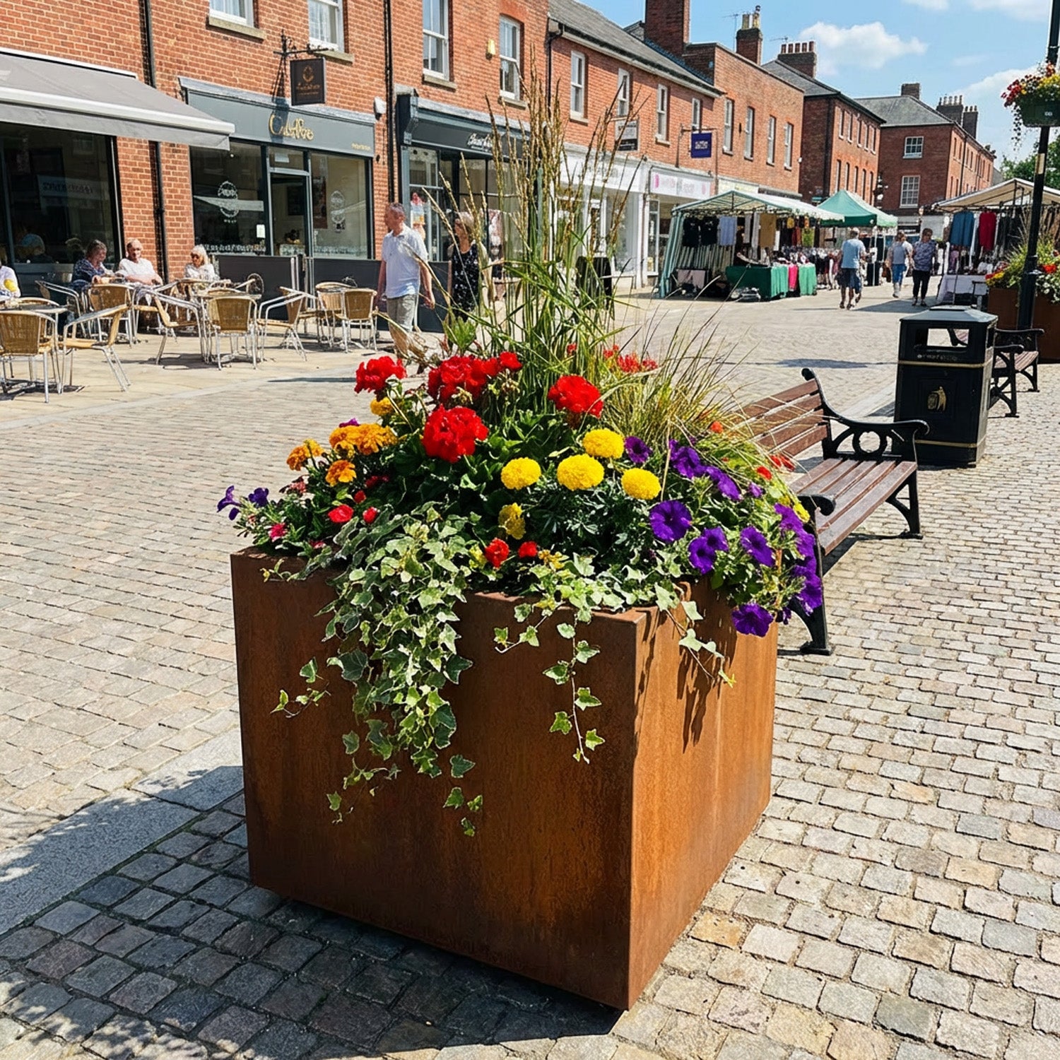 Commercial Grade Rustic Steel Planter Troughs - 575mm x 575mm Top x 500mm Height