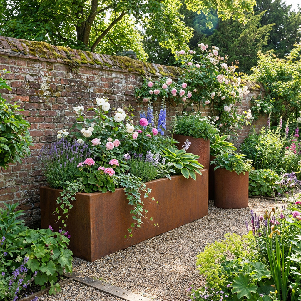 Commercial Grade Rustic Steel Planter Troughs - 1150mm x 575mm Top x 500mm Height