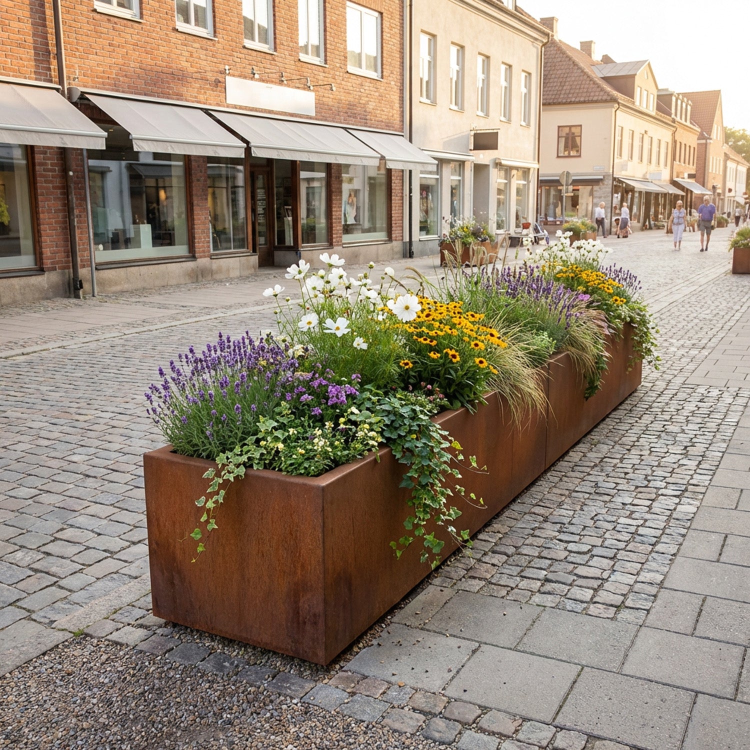 Commercial Grade Rustic Steel Planter Troughs - 1150mm x 575mm Top x 500mm Height