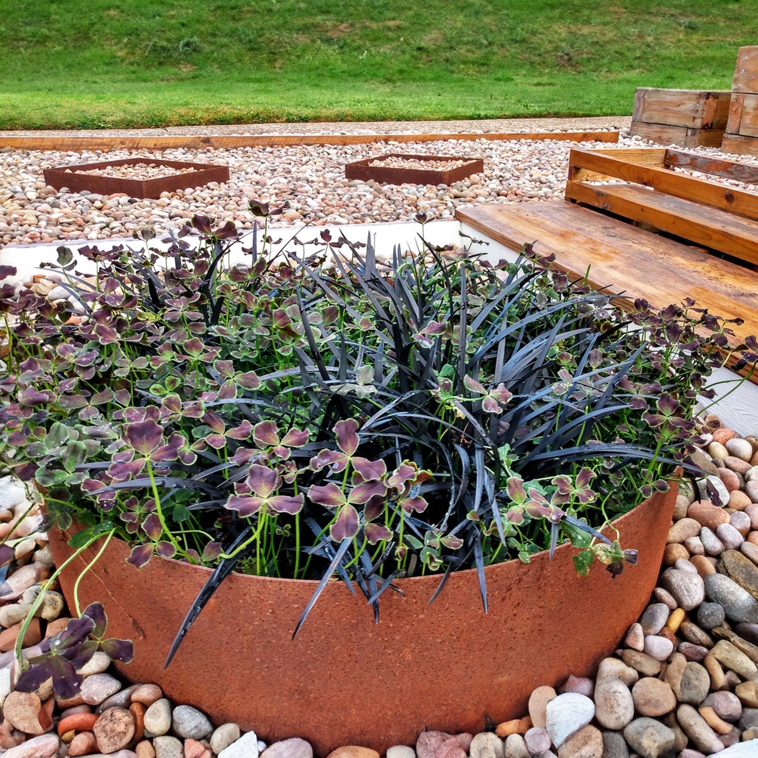 Circular Rustic Steel Planter from Steel Garden Planters