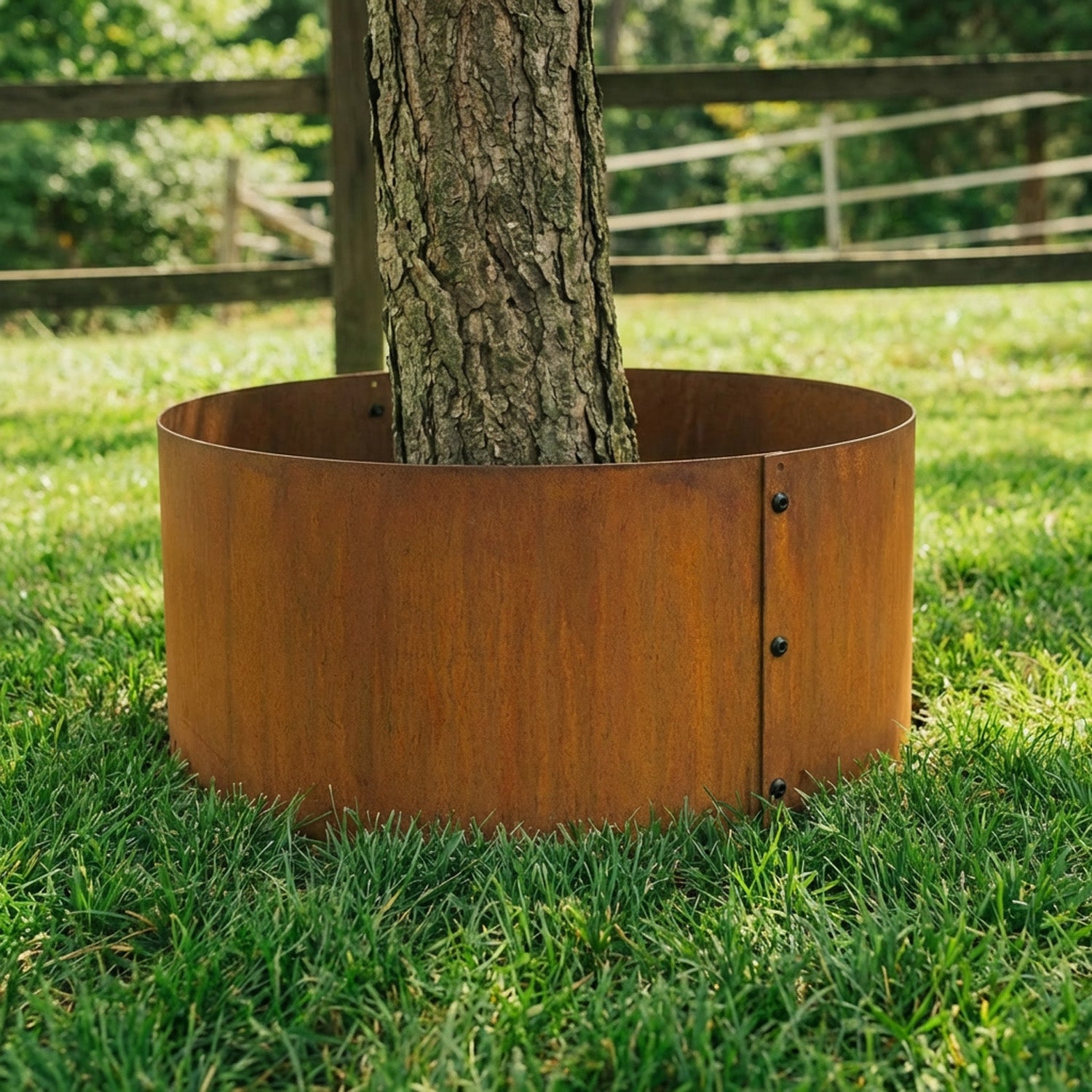 Bolt-Up Circular Rustic Steel Tree Ring & Planter - 900mm Diameter x 600mm Height