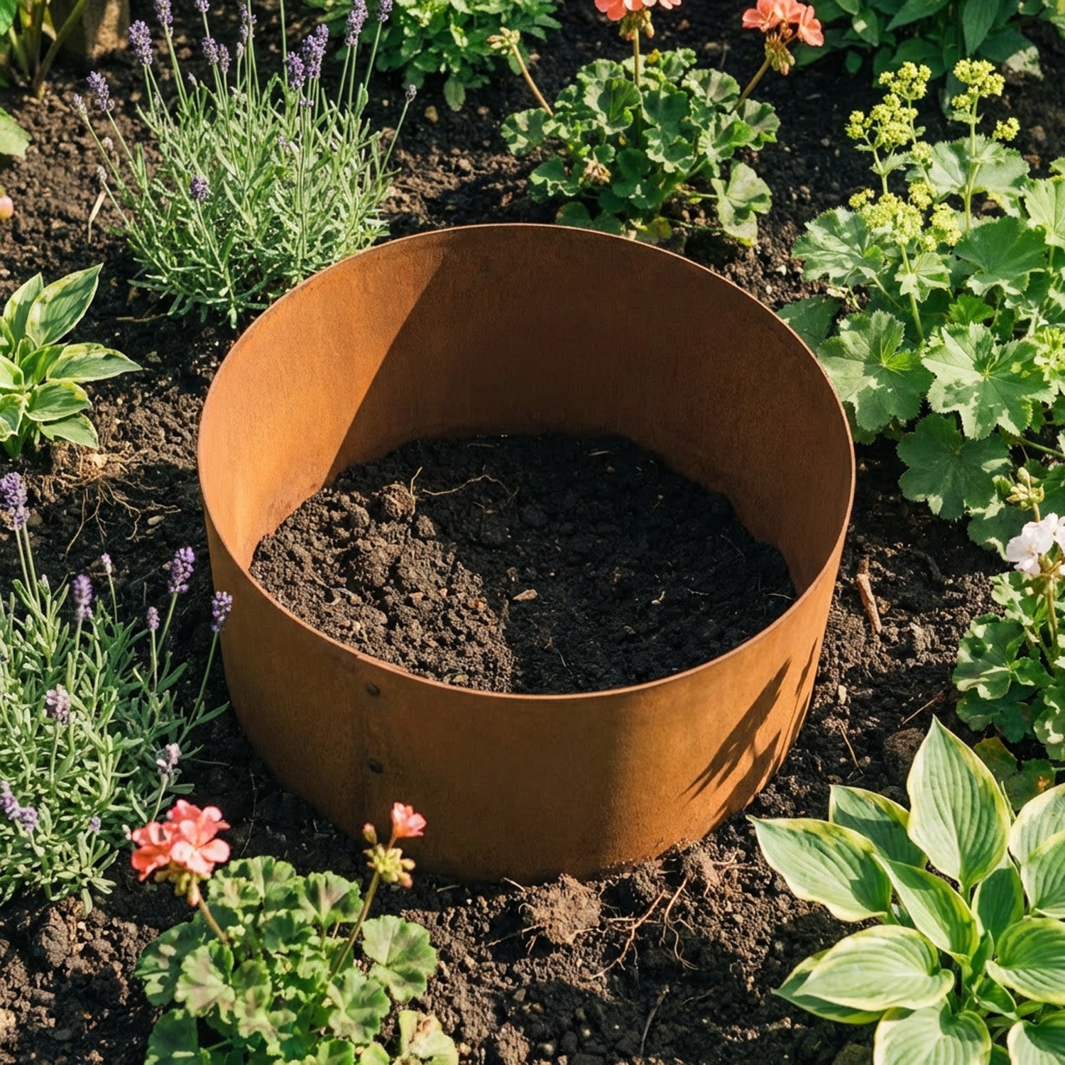 Bolt-Up Circular Rustic Steel Tree Ring & Planter - 400mm Diameter x 200mm Height