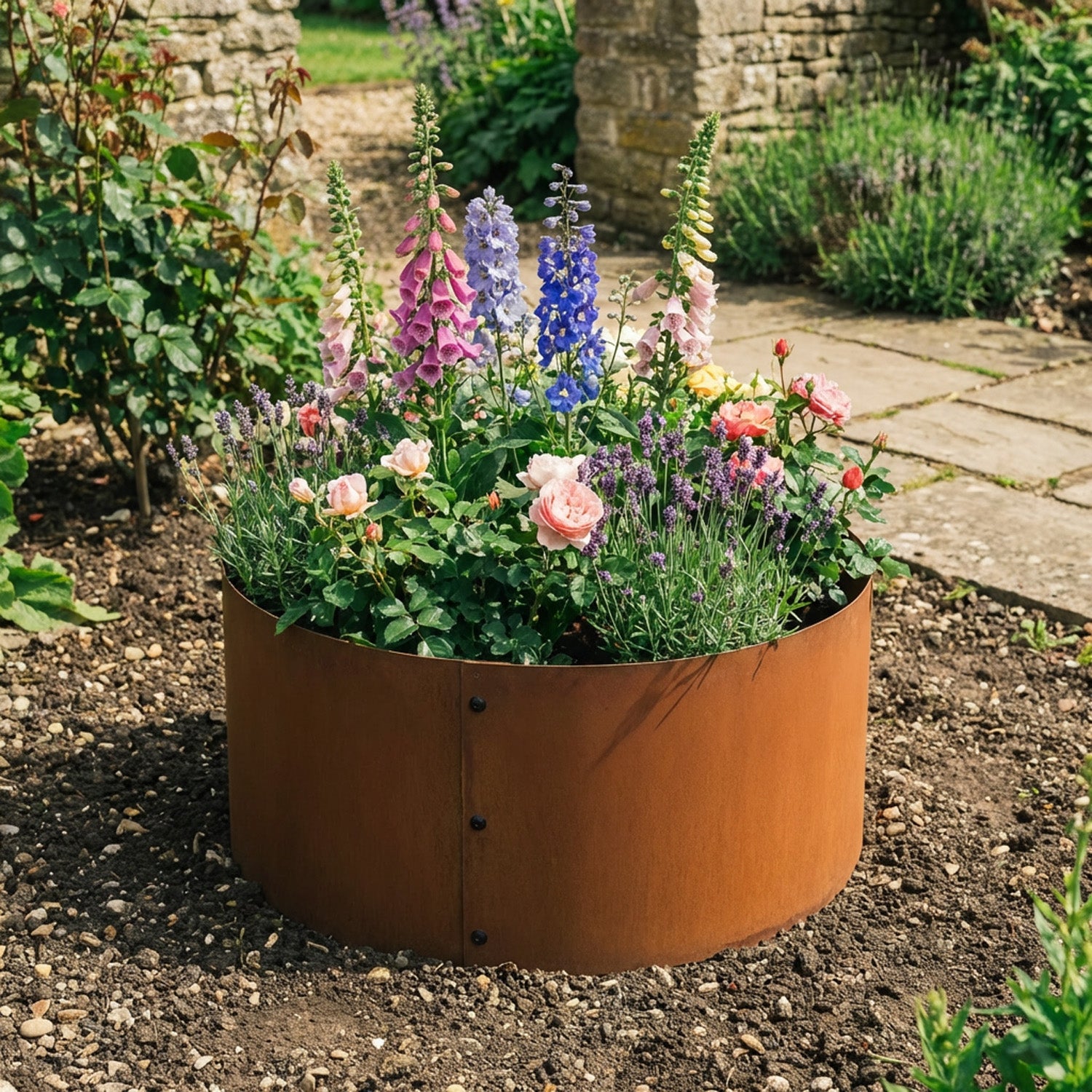 Bolt-Up Circular Rustic Steel Tree Ring & Planter - 600mm Diameter x 200mm Height