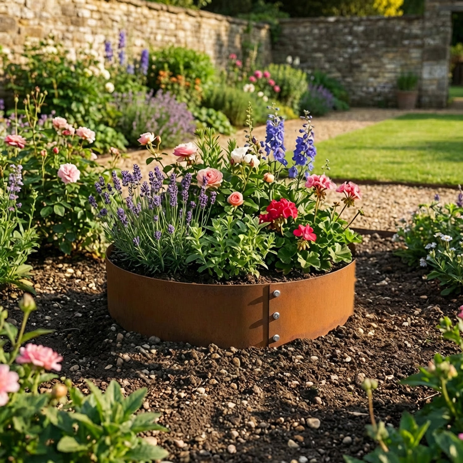Bolt-Up Circular Rustic Steel Tree Ring & Planter - 900mm Diameter x 120mm Height