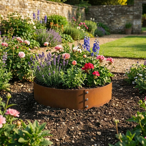 Bolt-Up Circular Rustic Steel Tree Ring & Planter - 900mm Diameter x 120mm Height