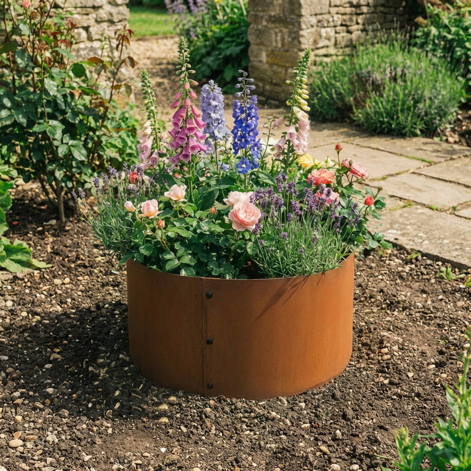Bolt-Up Circular Rustic Steel Tree Ring & Garden Planter - 400mm Diameter x 300mm Height