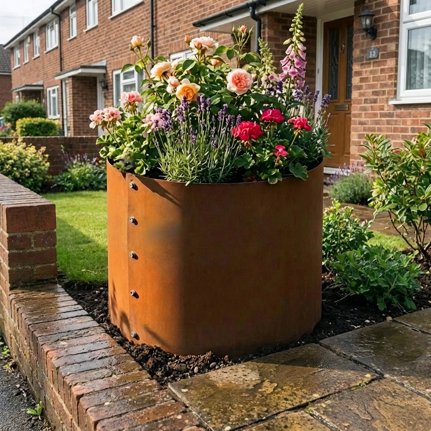 Bolt-Up Circular Rustic Steel Tree Ring & Planter - 400mm Diameter x 600mm Height