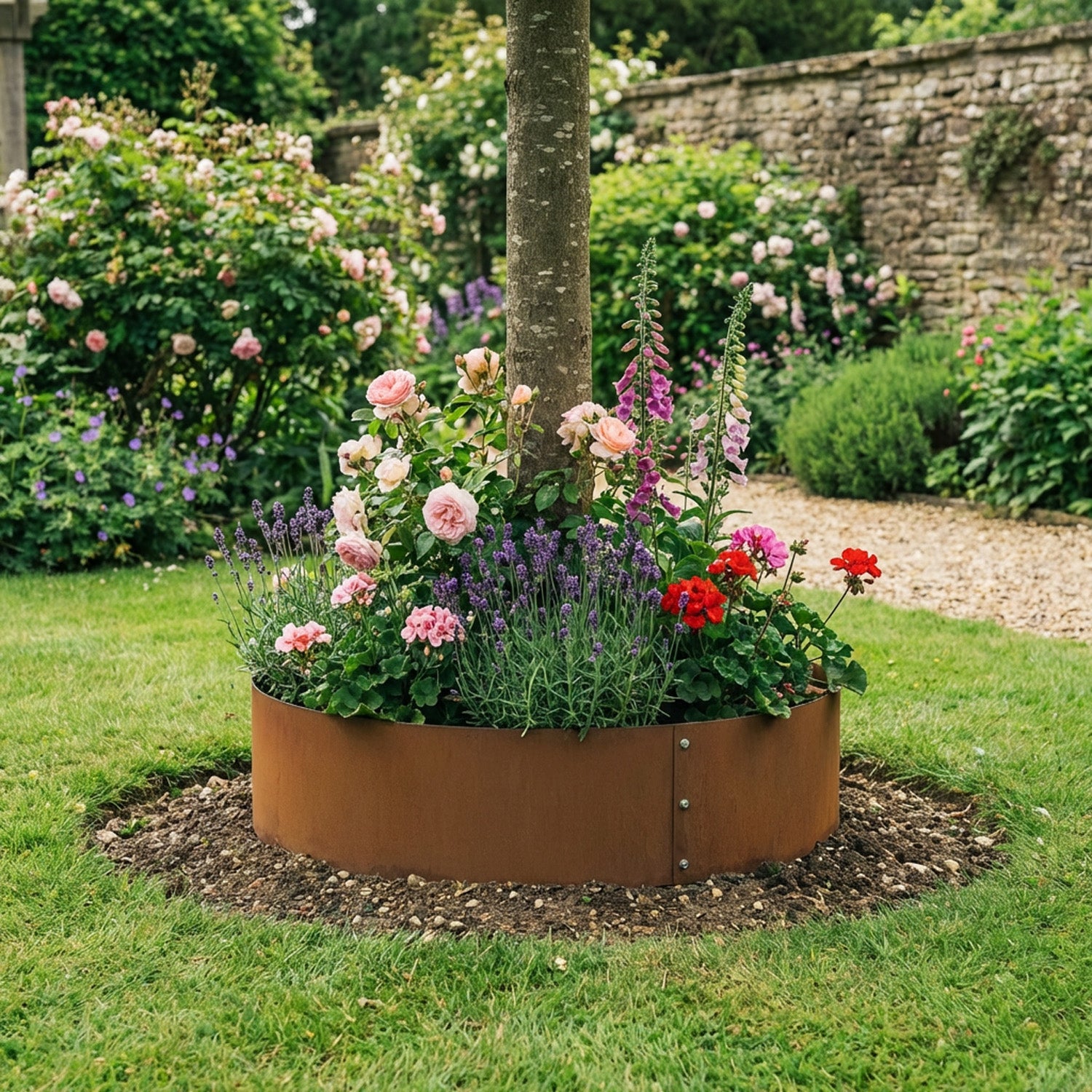 Bolt-Up Circular Rustic Steel Tree Ring & Planter - 600mm Diameter x 120mm Height