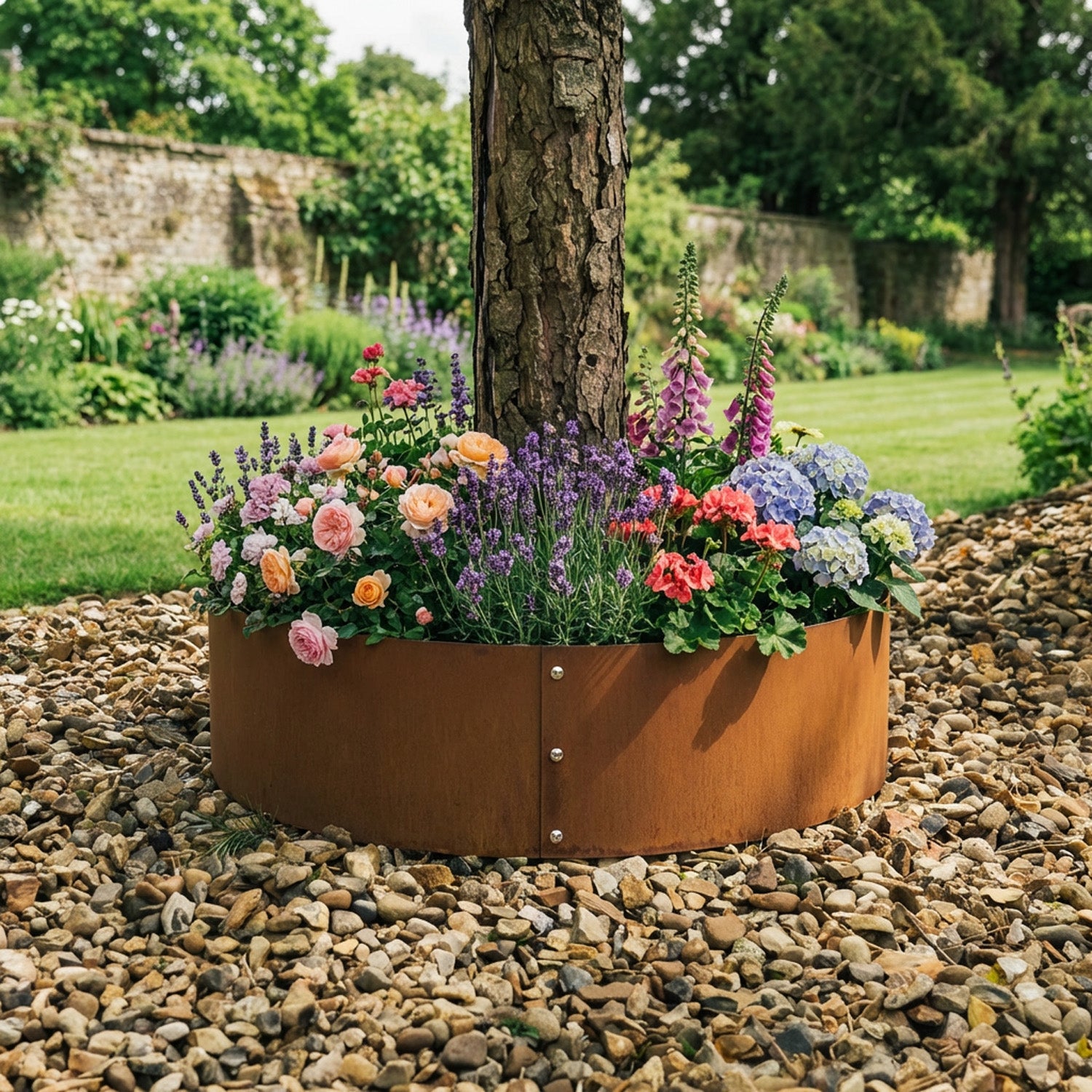 Bolt-Up Circular Rustic Steel Tree Ring & Planter - 600mm Diameter x 200mm Height