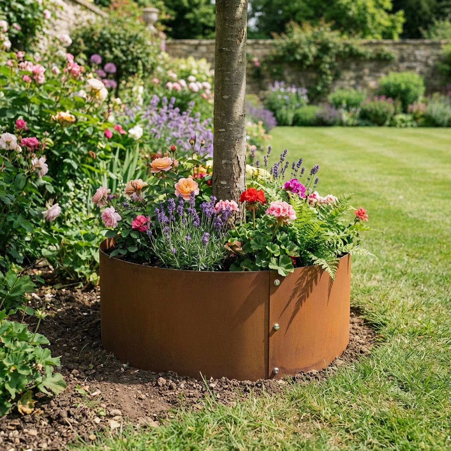 Bolt-Up Circular Rustic Steel Tree Ring & Garden Planter - 400mm Diameter x 300mm Height