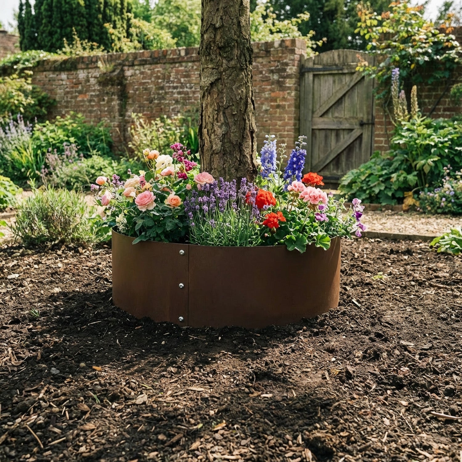 Bolt-Up Circular Rustic Steel Tree Ring & Planter - 600mm Diameter x 300mm Height
