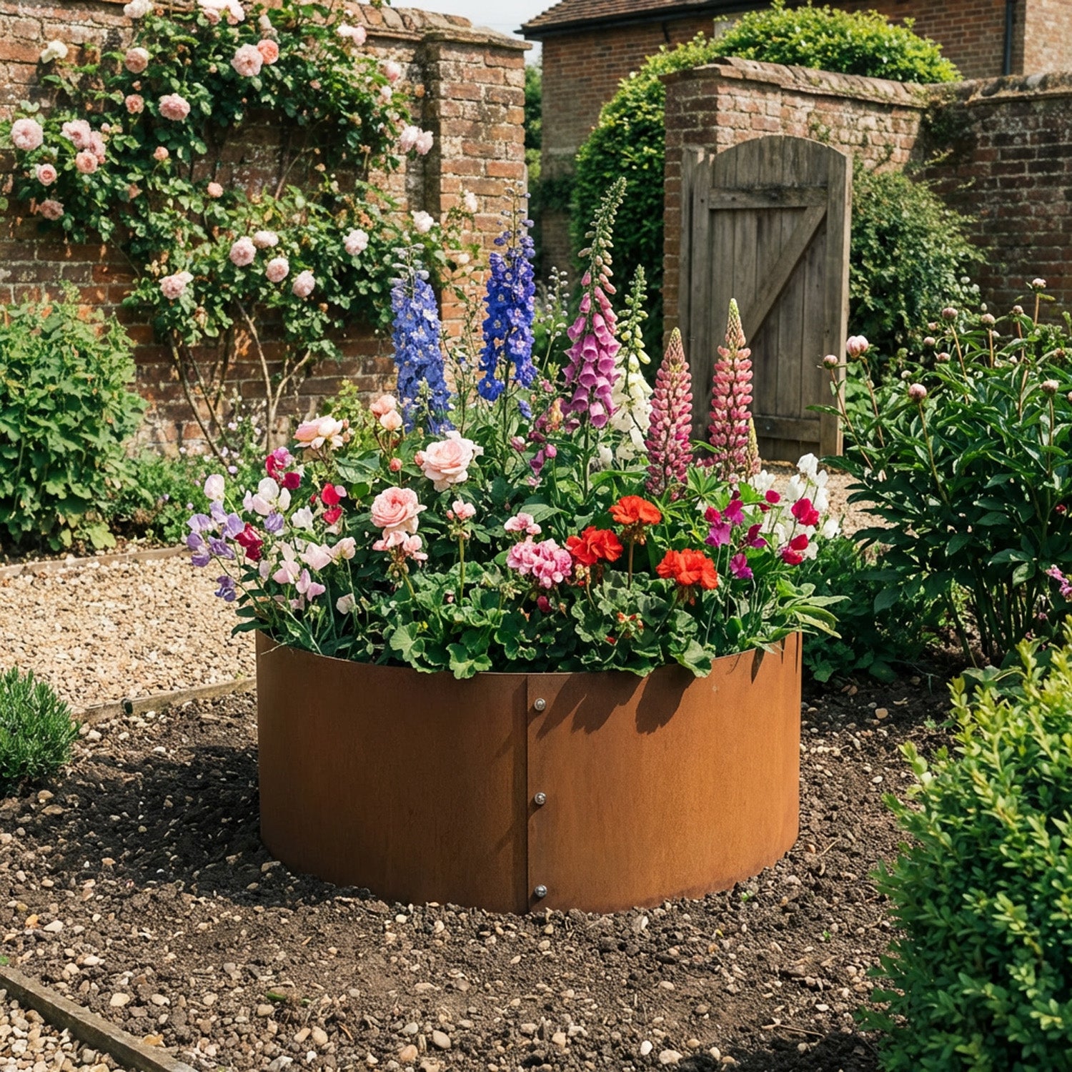Bolt-Up Circular Rustic Steel Tree Ring & Planter - 600mm Diameter x 300mm Height