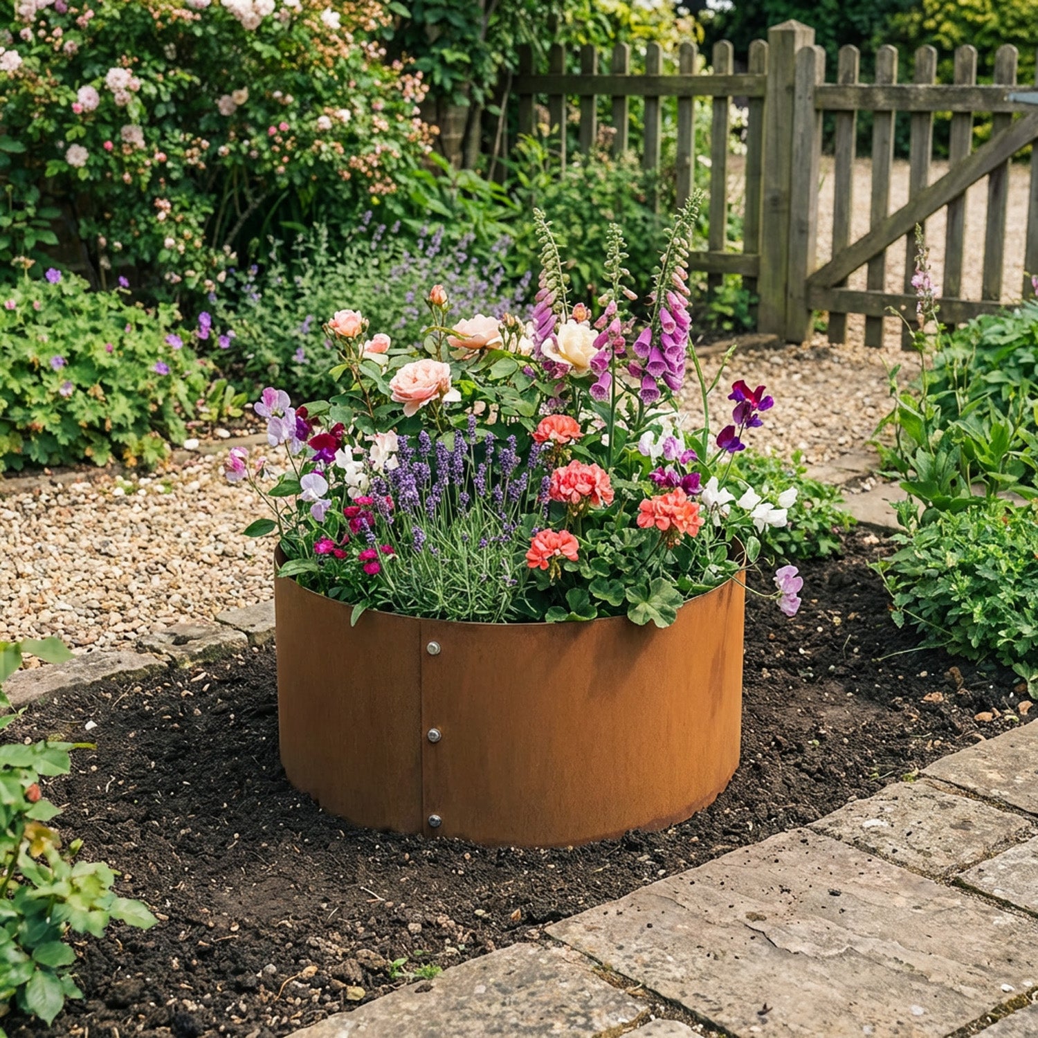 Bolt-Up Circular Rustic Steel Tree Ring & Planter - 600mm Diameter x 600mm Height