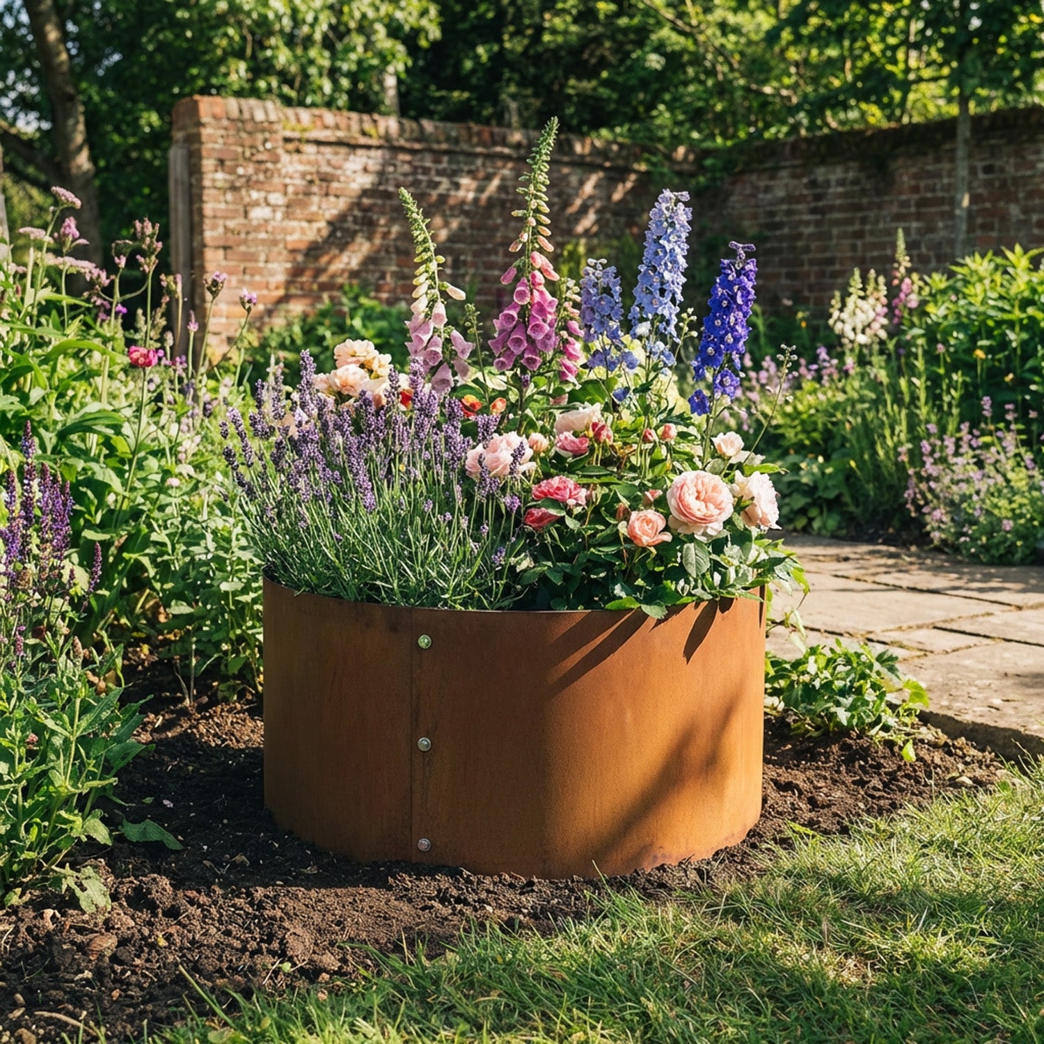 Bolt-Up Circular Rustic Steel Tree Ring & Planter - 600mm Diameter x 400mm Height