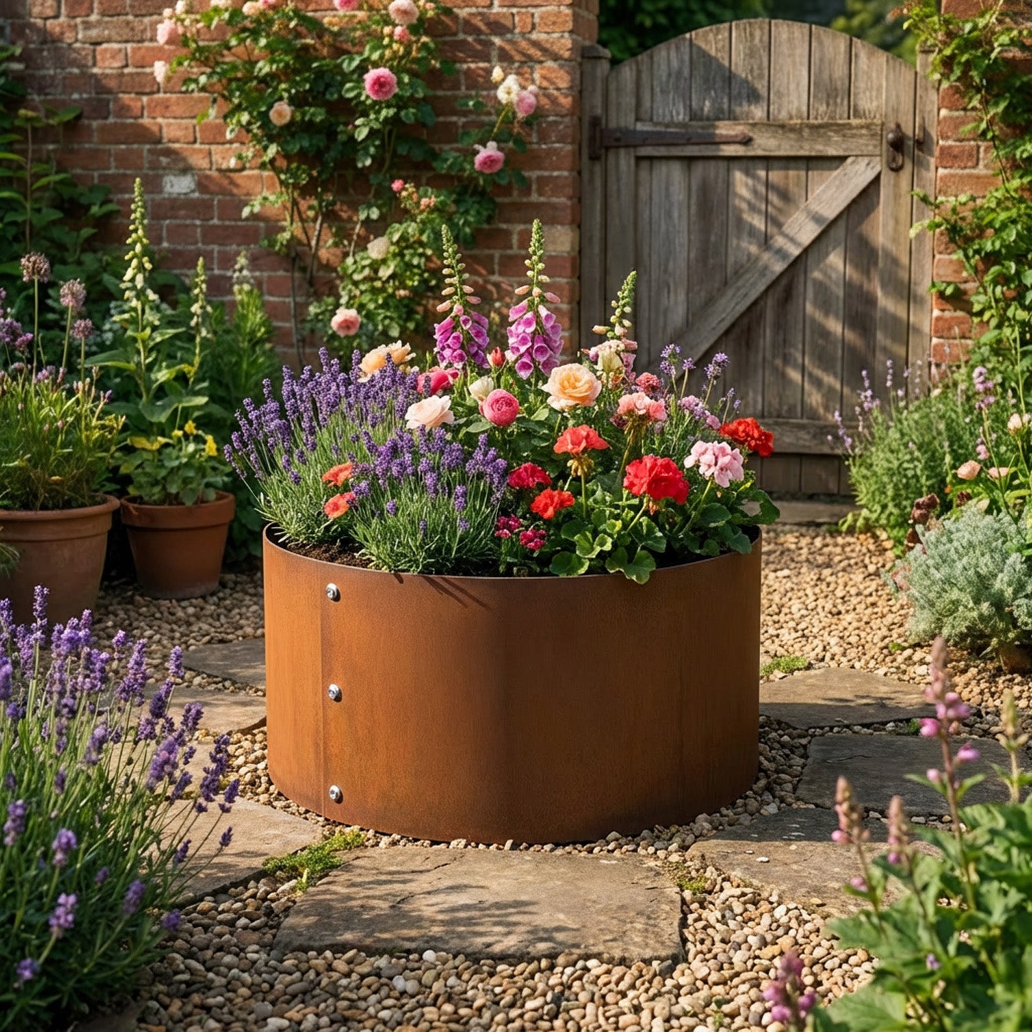 Bolt-Up Circular Rustic Steel Tree Ring & Planter - 600mm Diameter x 600mm Height