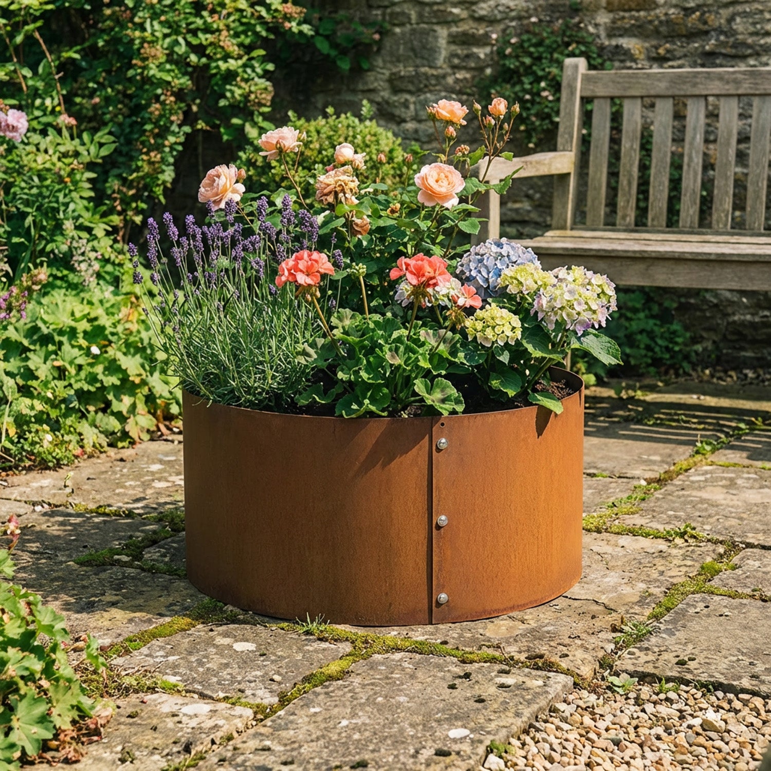 Bolt-Up Circular Rustic Steel Tree Ring & Planter - 900mm Diameter x 600mm Height