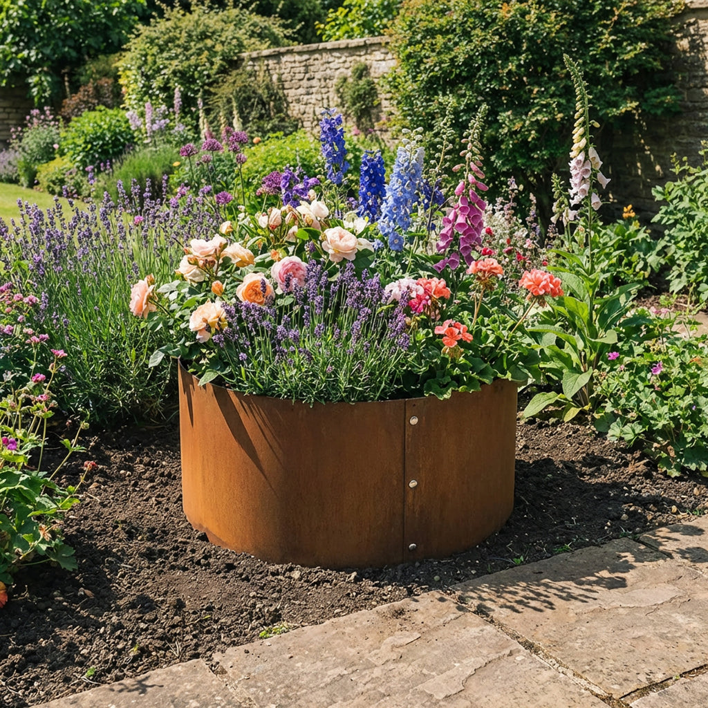 Bolt-Up Circular Rustic Steel Tree Ring & Planter - 400mm Diameter x 600mm Height