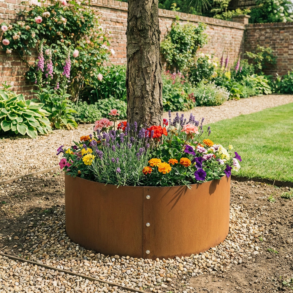 Bolt-Up Circular Rustic Steel Tree Ring & Planter - 600mm Diameter x 600mm Height