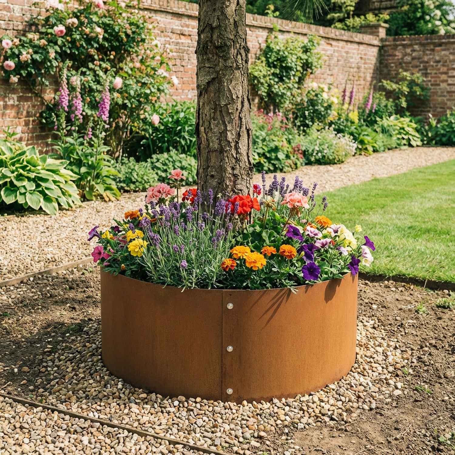 Bolt-Up Circular Rustic Steel Tree Ring & Planter - 900mm Diameter x 300mm Height