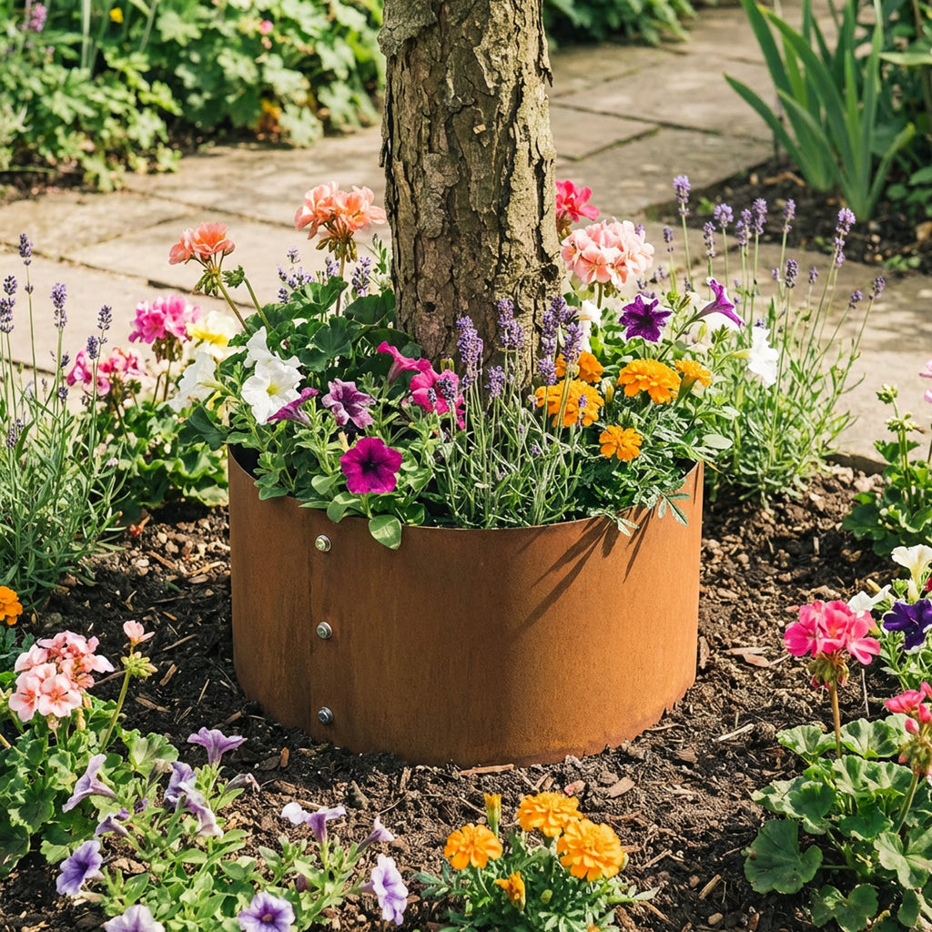 Bolt-Up Circular Rustic Steel Tree Ring & Planter - 600mm Diameter x 120mm Height