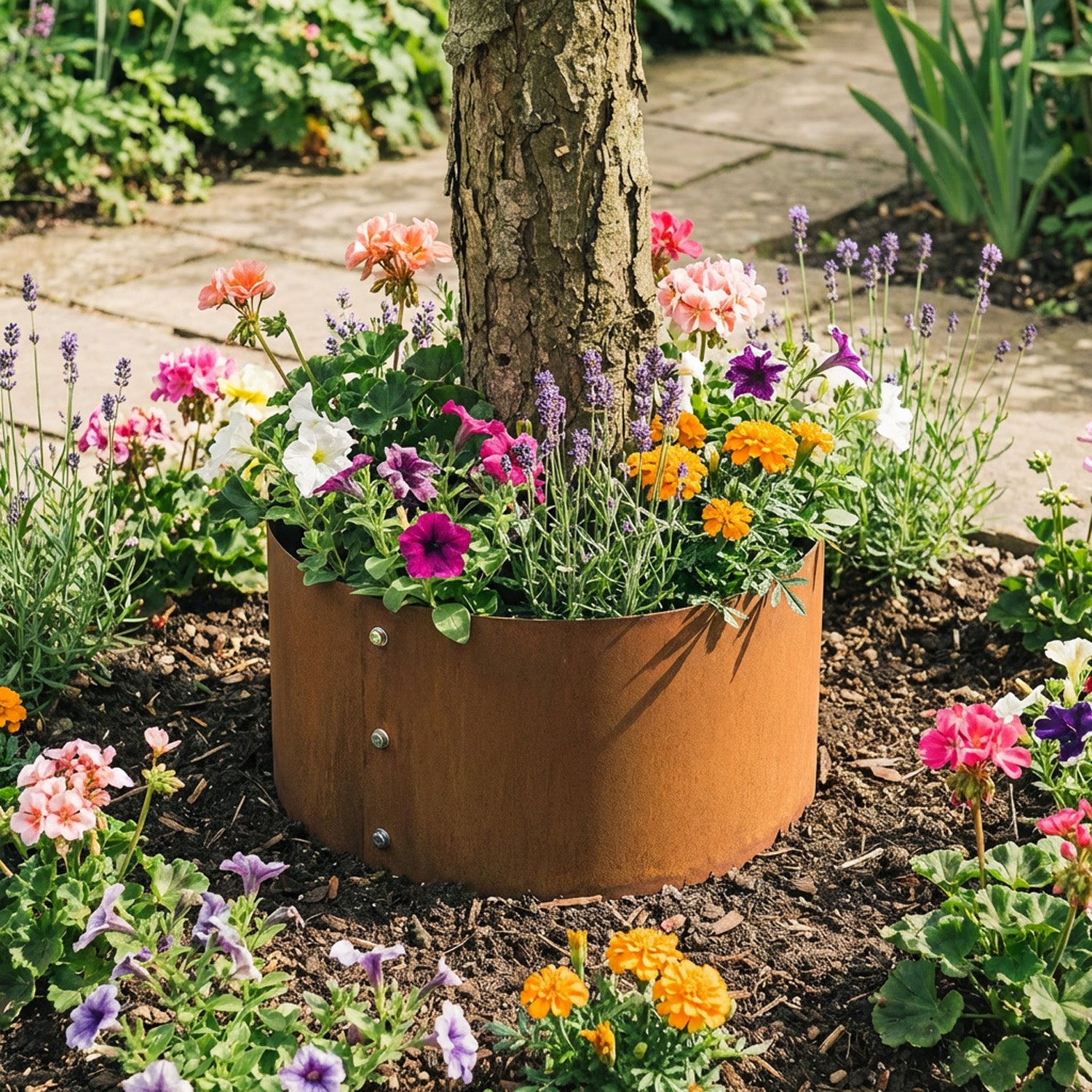 Bolt-Up Circular Rustic Steel Tree Ring & Planter - 600mm Diameter x 120mm Height