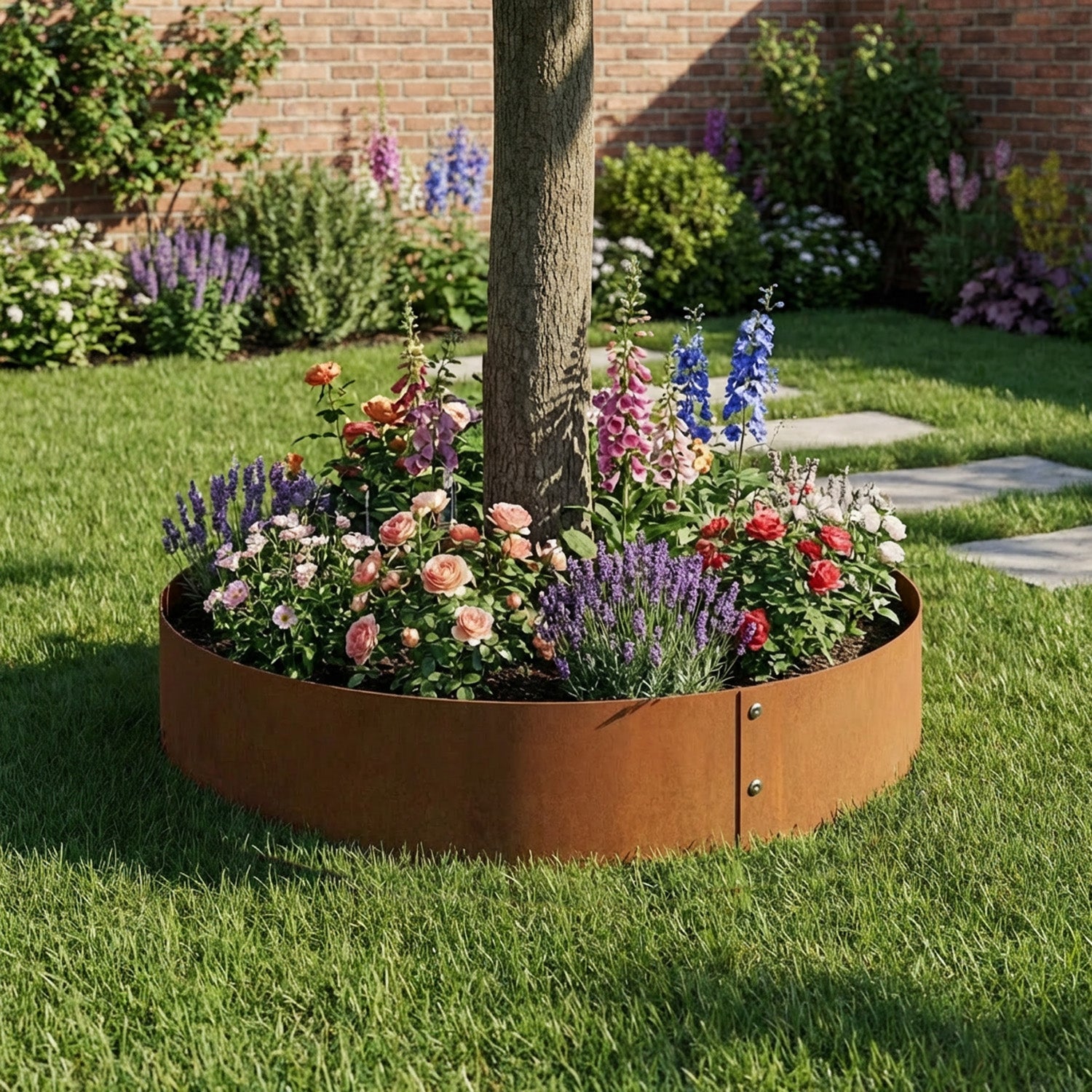 Bolt-Up Circular Rustic Steel Tree Ring & Planter - 900mm Diameter x 120mm Height