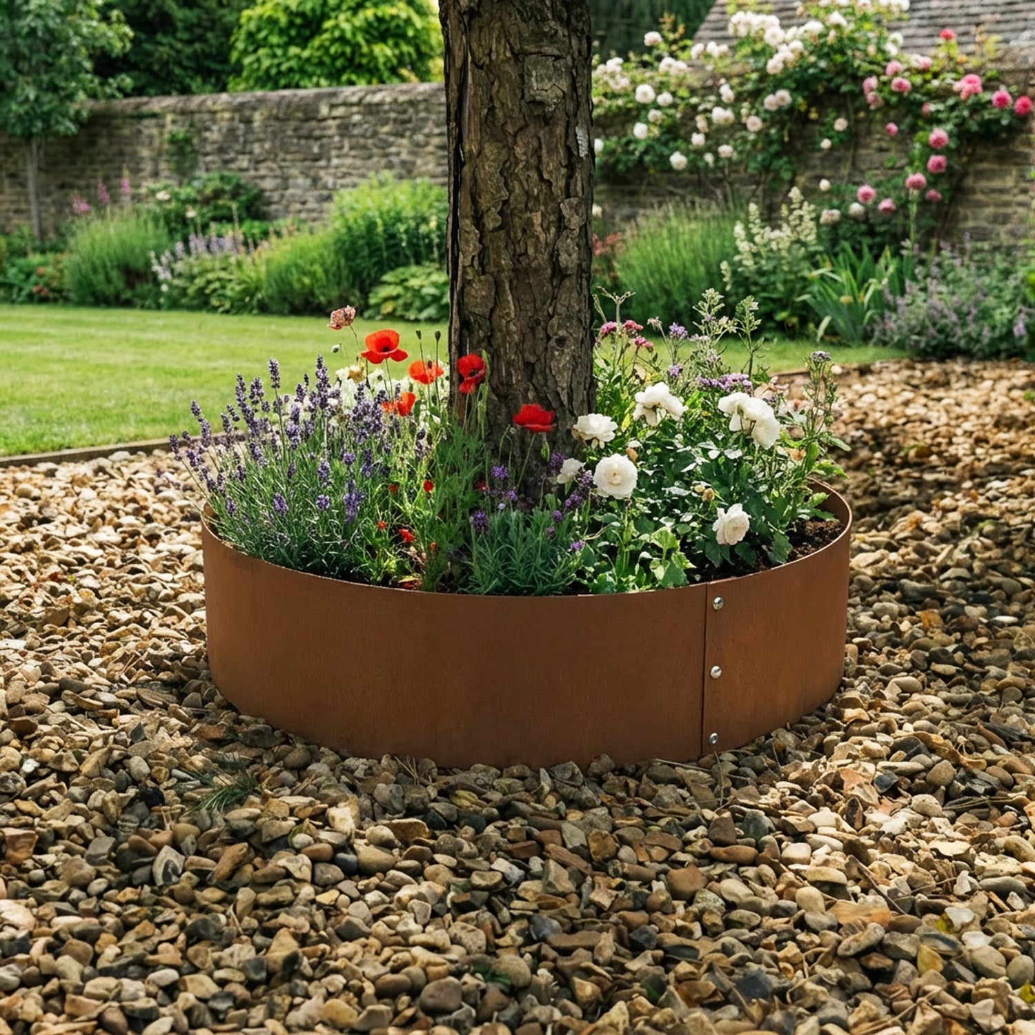 Bolt-Up Circular Rustic Steel Tree Ring & Planter - 900mm Diameter x 200mm Height