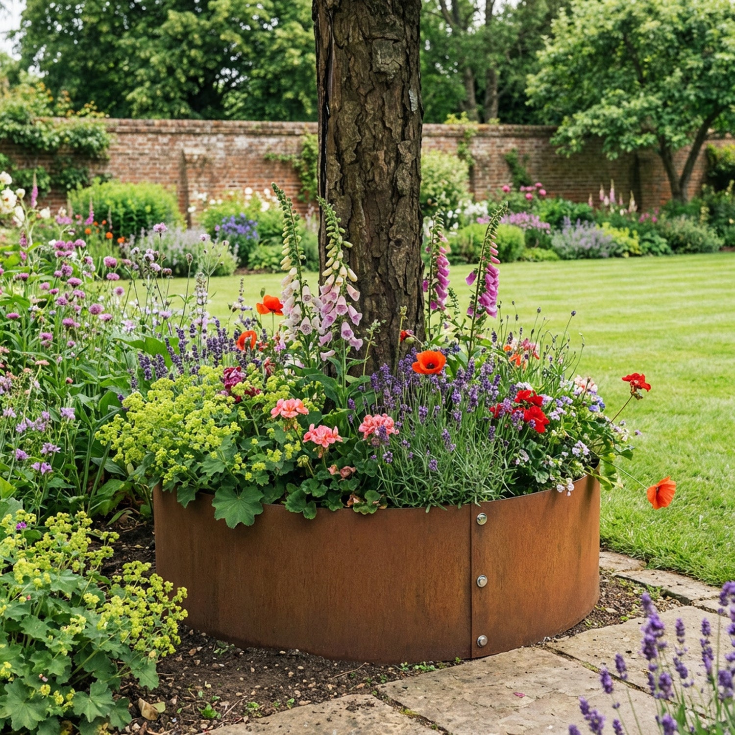 Bolt-Up Circular Rustic Steel Tree Ring & Planter - 900mm Diameter x 400mm Height