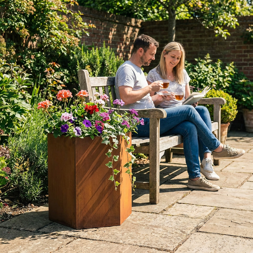 Hexagon-Shaped Rustic Steel Planter - 400mm Diameter x 120mm Height