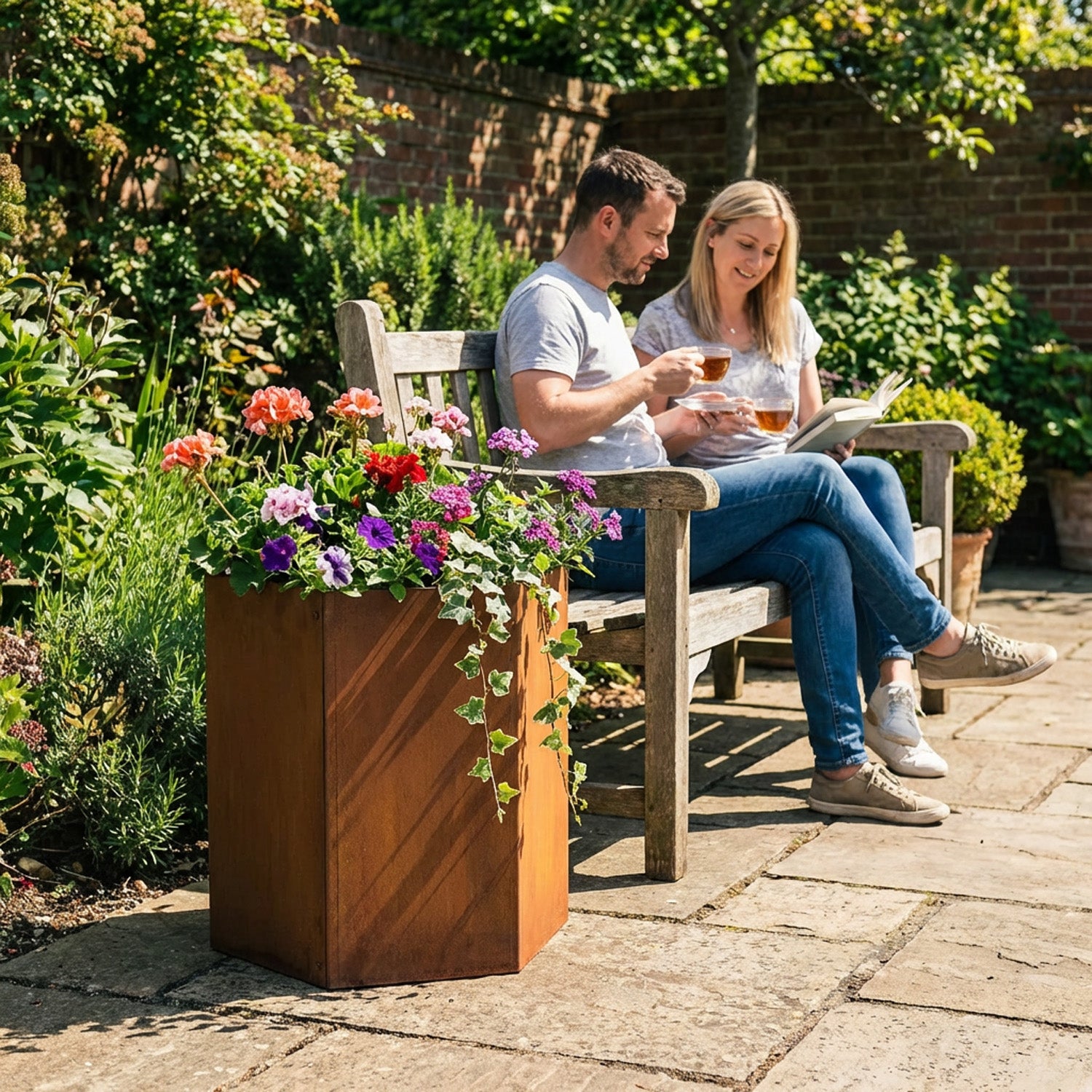 Hexagon-Shaped Rustic Steel Planter - 400mm Diameter x 600mm Height