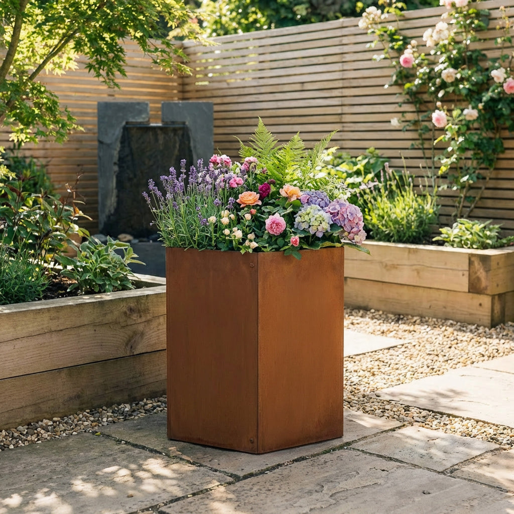 Hexagon-Shaped Rustic Steel Planter - 400mm Diameter x 600mm Height