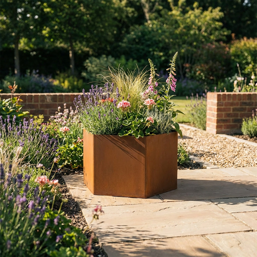 Hexagon-Shaped Rustic Steel Planter - 400mm Diameter x 400mm Height