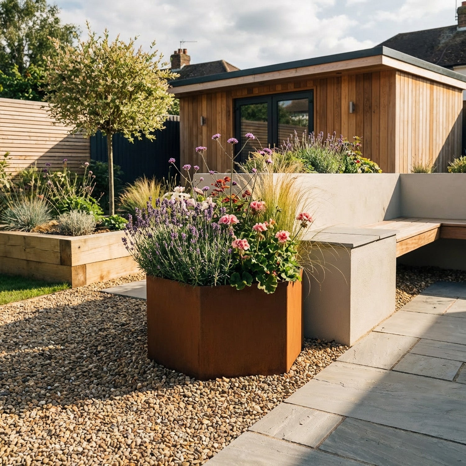 Hexagon-Shaped Rustic Steel Planter - 600mm Diameter x 300mm Height