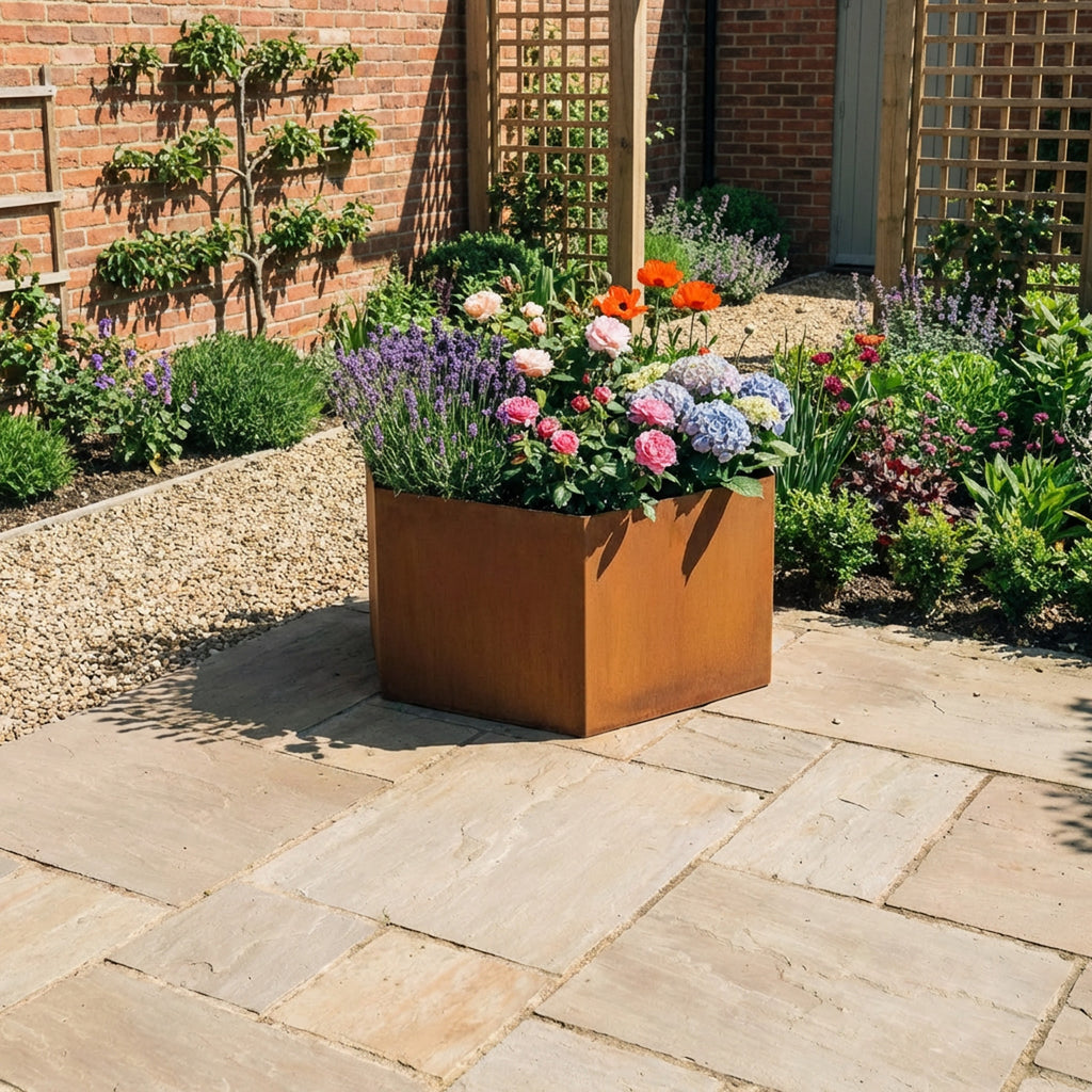 Hexagon-Shaped Rustic Steel Planter - 600mm Diameter x 300mm Height