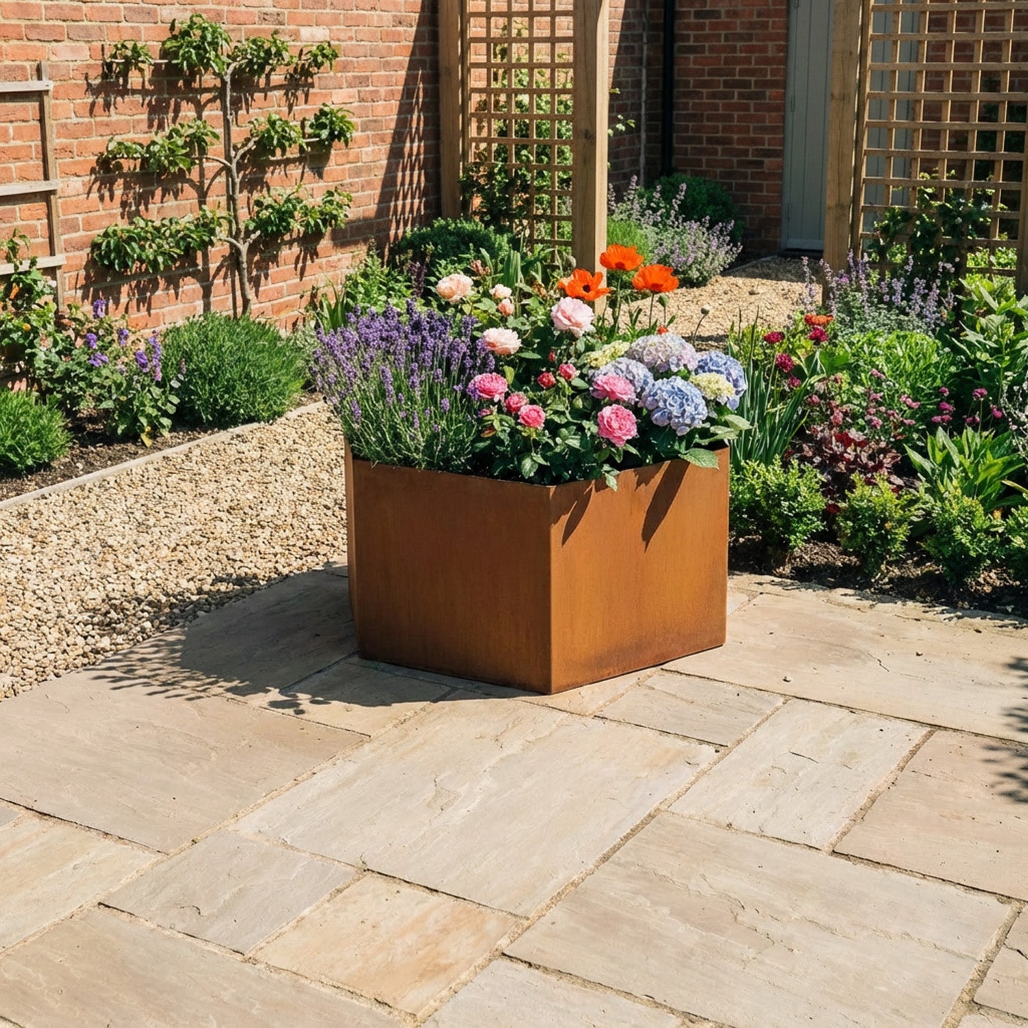 Hexagon-Shaped Rustic Steel Planter - 600mm Diameter x 300mm Height