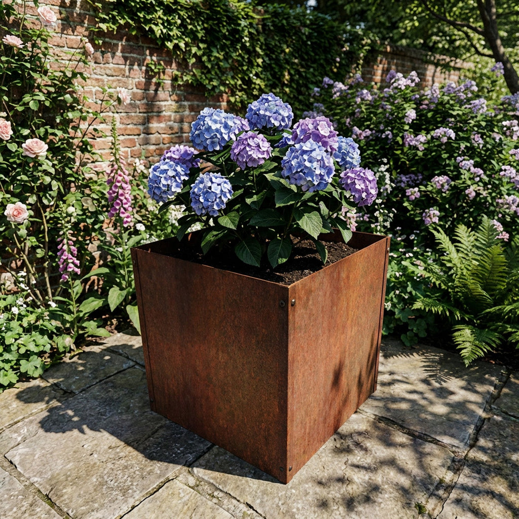 Cubic Flat-Pack Rustic Steel Planter - 400mm x 400mm x 400mm