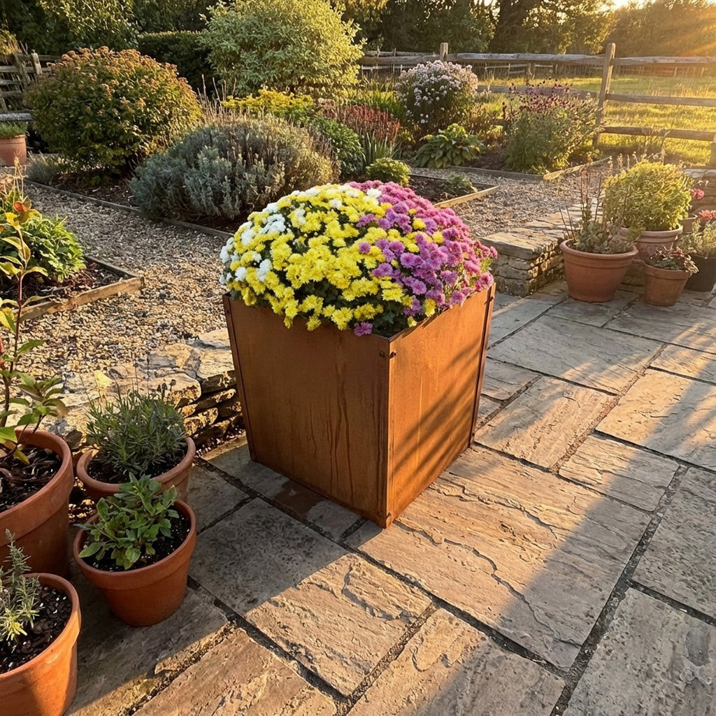 Custom-Size Flat-Packed Cubic Rustic Steel Planter (Maximum Size = 600mm)