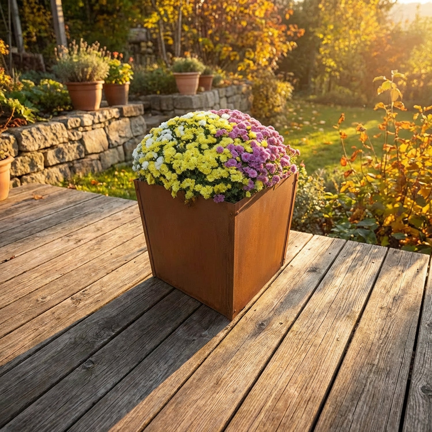 Large Custom-Size Flat-Packed Cubic Rustic Steel Planter (Maximum Dimensions = 1200mm)