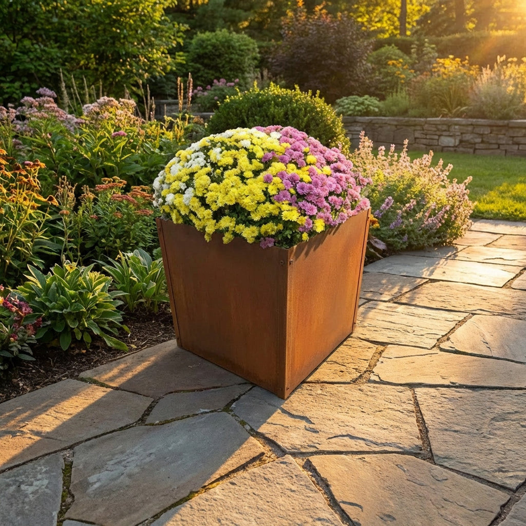 Custom-Size Flat-Packed Cubic Rustic Steel Planter (Maximum Size = 600mm)
