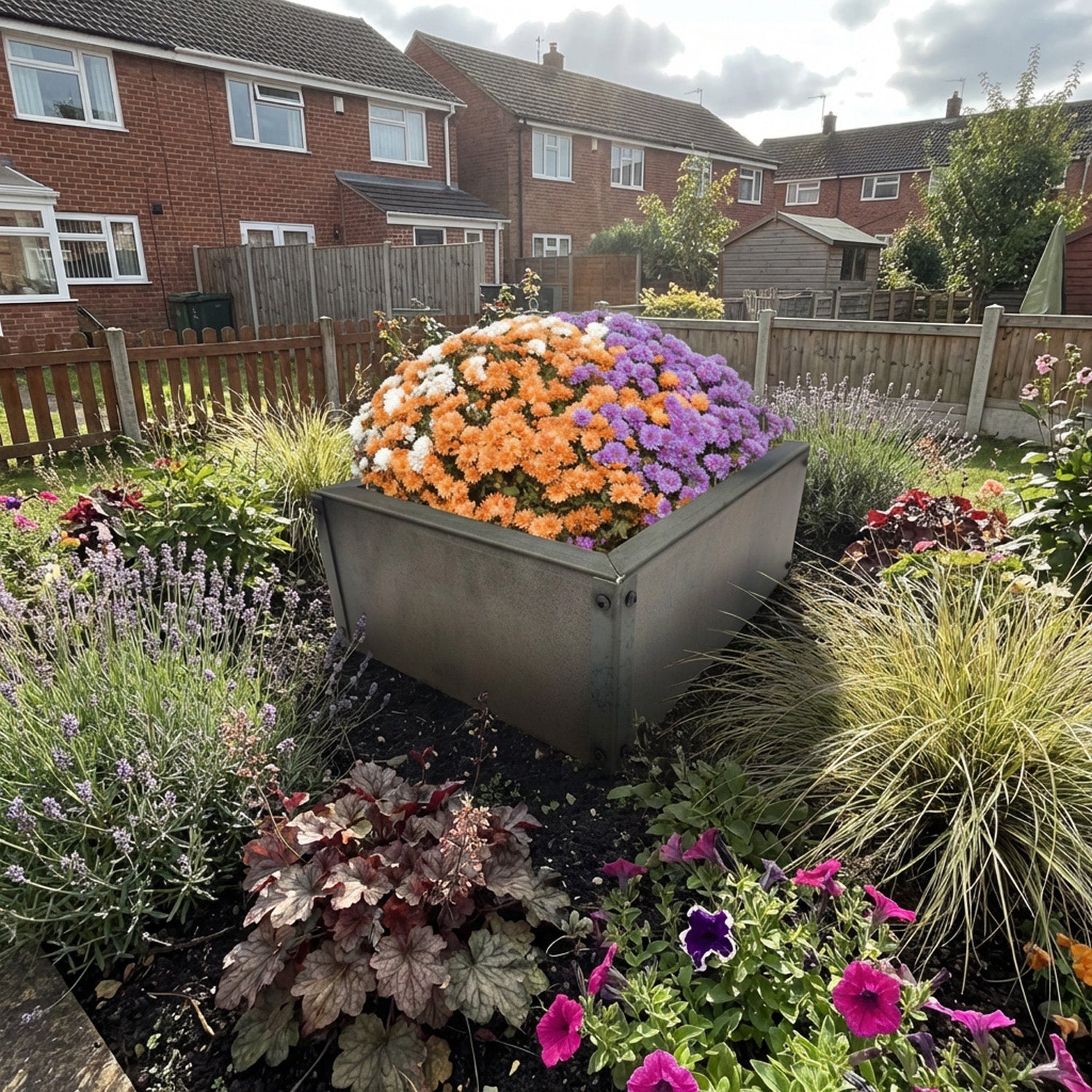 Rectangular Flat-Pack Rustic Steel Planter - 400mm W x 400mm L x 100mm H