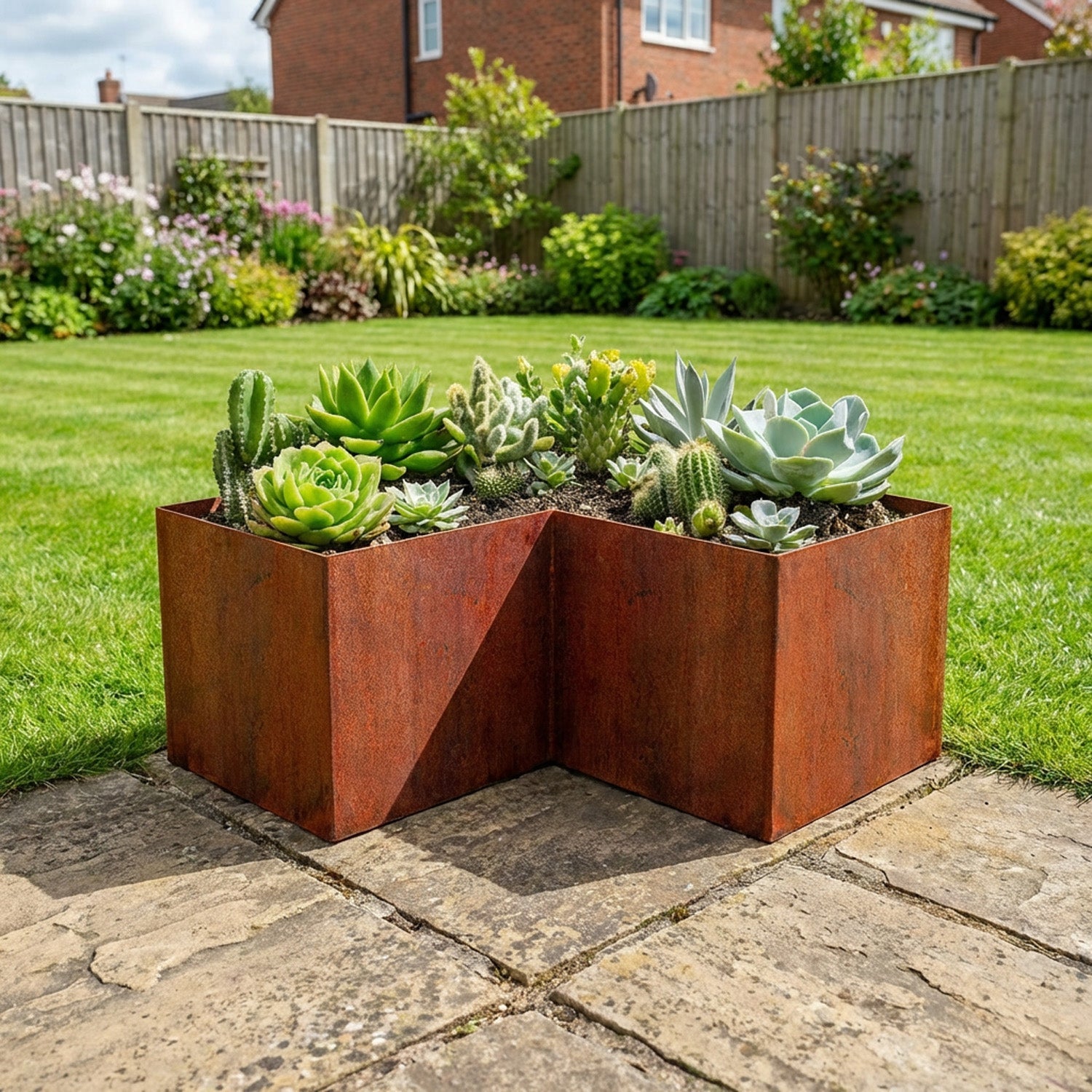 L-Shaped Rustic Steel Corner Planter - 400mm x 400mm Width x 120mm Height