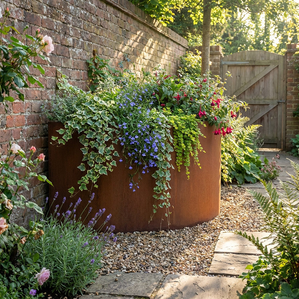 Large Semi-Circle Rustic Steel Planter - 900mm Diameter x 400mm Height