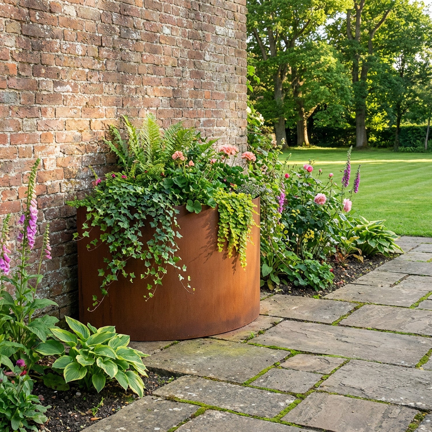 Large Semi-Circle Rustic Steel Planter - 900mm Diameter x 500mm Height